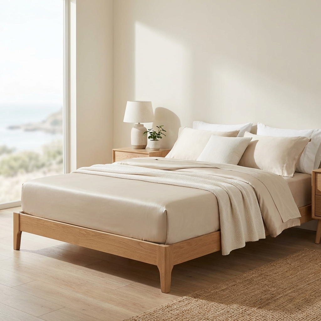 Cottopia King-Size Beige Fitted Bed Sheet